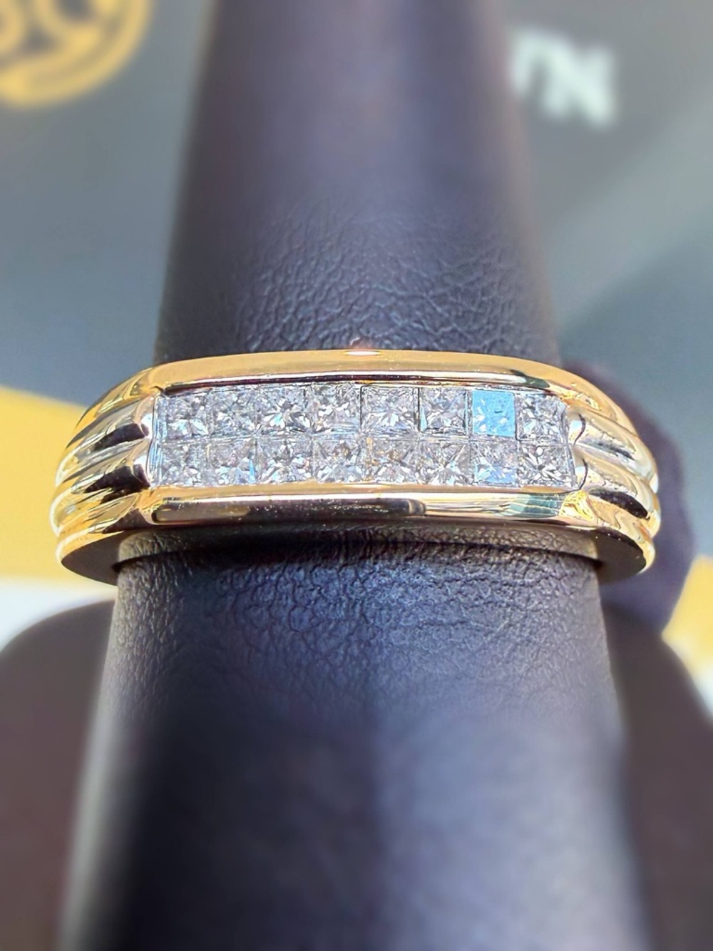 14k solid 2 tone gold 1.2CTW Natural Diamond Princes cut Wedding Band Ring sz9.2